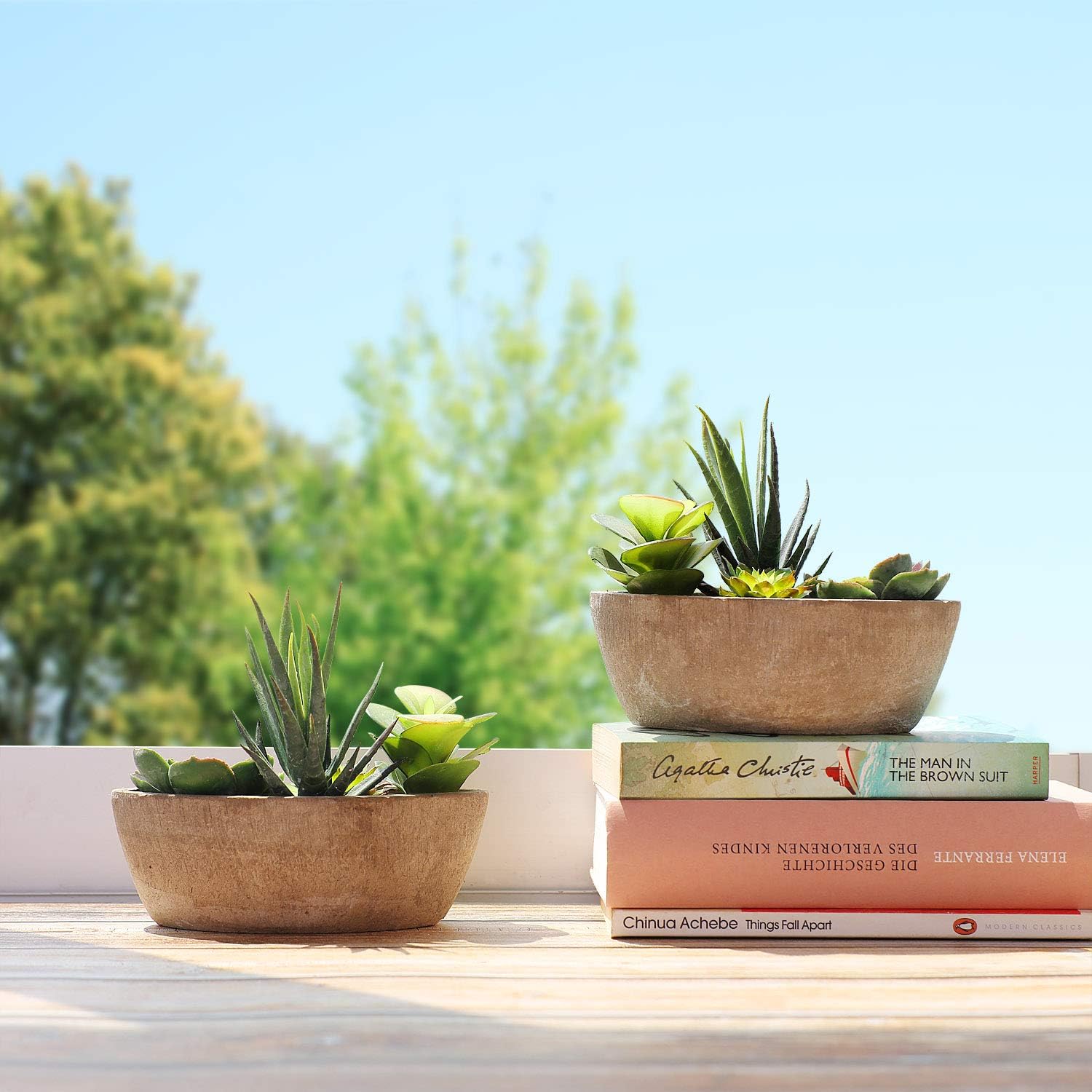 T4U Fake Artificial Potted Succulent Plants, Mini Boat Shape Dark Green, Pack of 2 - Image 4