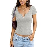 EasyGala Womens Cotton Henley Shirts Scoop Neck Short Sleeve T Shirts Basic Button Slim Fit Tops Casual Summer Outfits