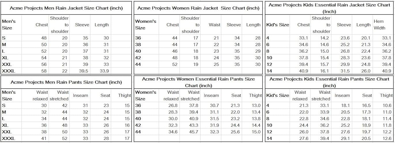Acme Projects Rain Suit (Jacket + Pants), 100% Waterproof, Breathable, Taped Seam, 10000mm/3000gm, YKK Zipper at  Men’s Clothing store