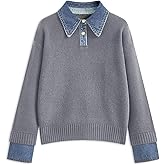 Zucige Womens Denim Lapel Sweater Oversized Long Sleeve Button Down Polo Knit Pullover Sweaters 2025 Fall Outfits