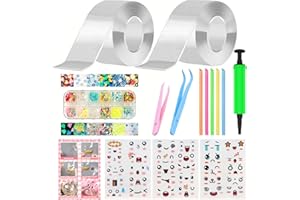 YIXIPAZH Nano Tape Bubble Kit, 9.84Ft×2Roll Nano Tape with Balloon Pump, 5pcs Straw, 2pcs Clamps, Stickers,12 Kinds of Glitter with Storage Box, Nano Tape Magic Plastic Bubble Balloon DIY Craft Kit for Kids