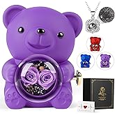 FuBegi Romantic Rose Bear Teddy with Preserved Rose, Rose Bear Gift Box Set Valentine's Day Decor Gift for Her Women Wife Girl, Valentine's Day Decorations Weddings Anniversary, Purple