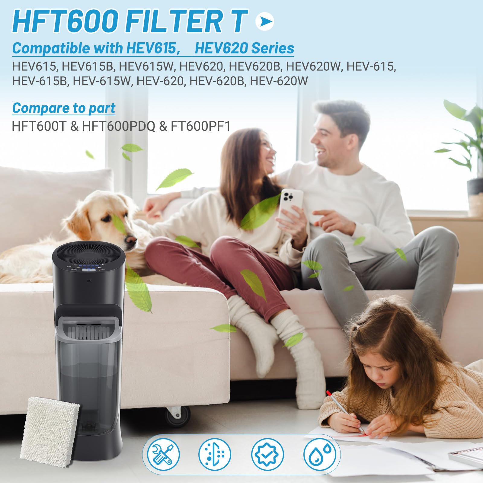 Lemige 6 Pack Humidifier Wicking HFT600 Filters T Compatible with Honeywell Tower Humidifier HEV615 HEV620, Compare to part HFT600T HFT600PDQ