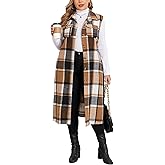 ZOMVA Plus Size 1X-5X Flannel Plaid Long Midi Vest with Pockets Button Down Sleeveless Shacket Coats Fall Outfits Jackets