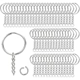 100Sets 1 inch Keychain Rings Silver Split Round Key Ring with Chain and Open Jump Rings for DIY Keychain Making Crafts