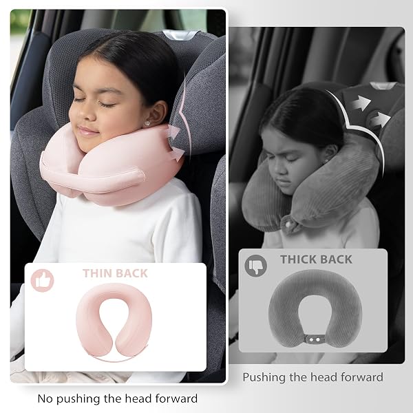 URNEXTTOUR CAR PILLOW FOR BIG KIDS TRAVEL NECK PILLOWS, MEMORY FOAM NECK SUPPORT TRAVELLING PILLOW WITH WASHABLE COTTON PILLOWCASES AND STORAGE BAG, FOR AIRPLANE, TRAIN, FLIGHT AND HOME USE PINK