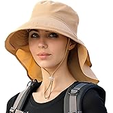 Packable Extra Large Brim Floppy Sun Hat Reversible UPF 50+ Beach Sun Bucket Hat (A-Khaki)