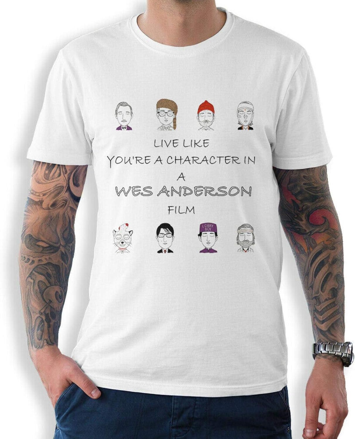 Wes Anderson's Movie Characters TShirt, Premium Cotton Tee,M Amazon