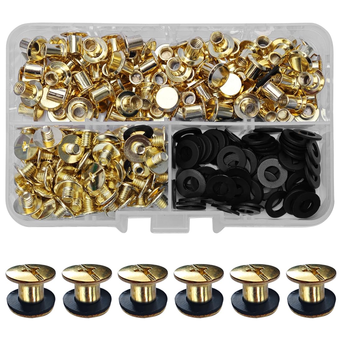 SHSMPXOY 90 Set Chicago Screws Posts for Leather Rivets M5*5mm Chicago Book Binding Screws Rivets Cross Head Chicago Button Screws for DIY Book Scrapbook Bookbinding, Bags,Collars(Gold)
