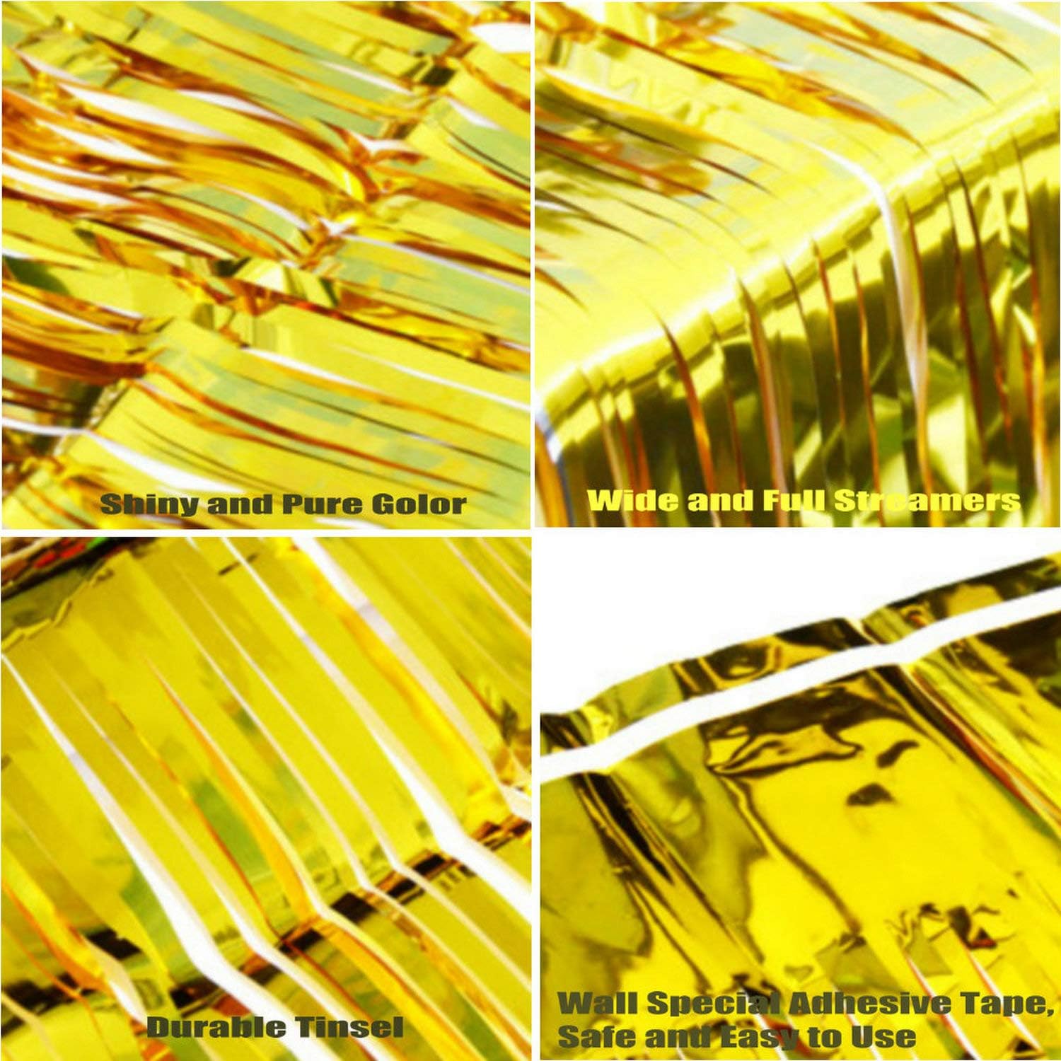 GOER 3.2 ft x 9.8 ft Metallic Tinsel Foil Fringe Curtains for Party Photo Backdrop Wedding Decor (1 Pack, Gold): Home & Kitchen