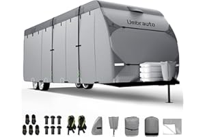 Umbrauto RV Cover 20-22ft: 7 Layers Travel Trailer Cover, Waterproof Camper Cover, Toy Hauler Cover with Tongue Jack Cover, Extra Windproof Ropes, Gutter Covers
