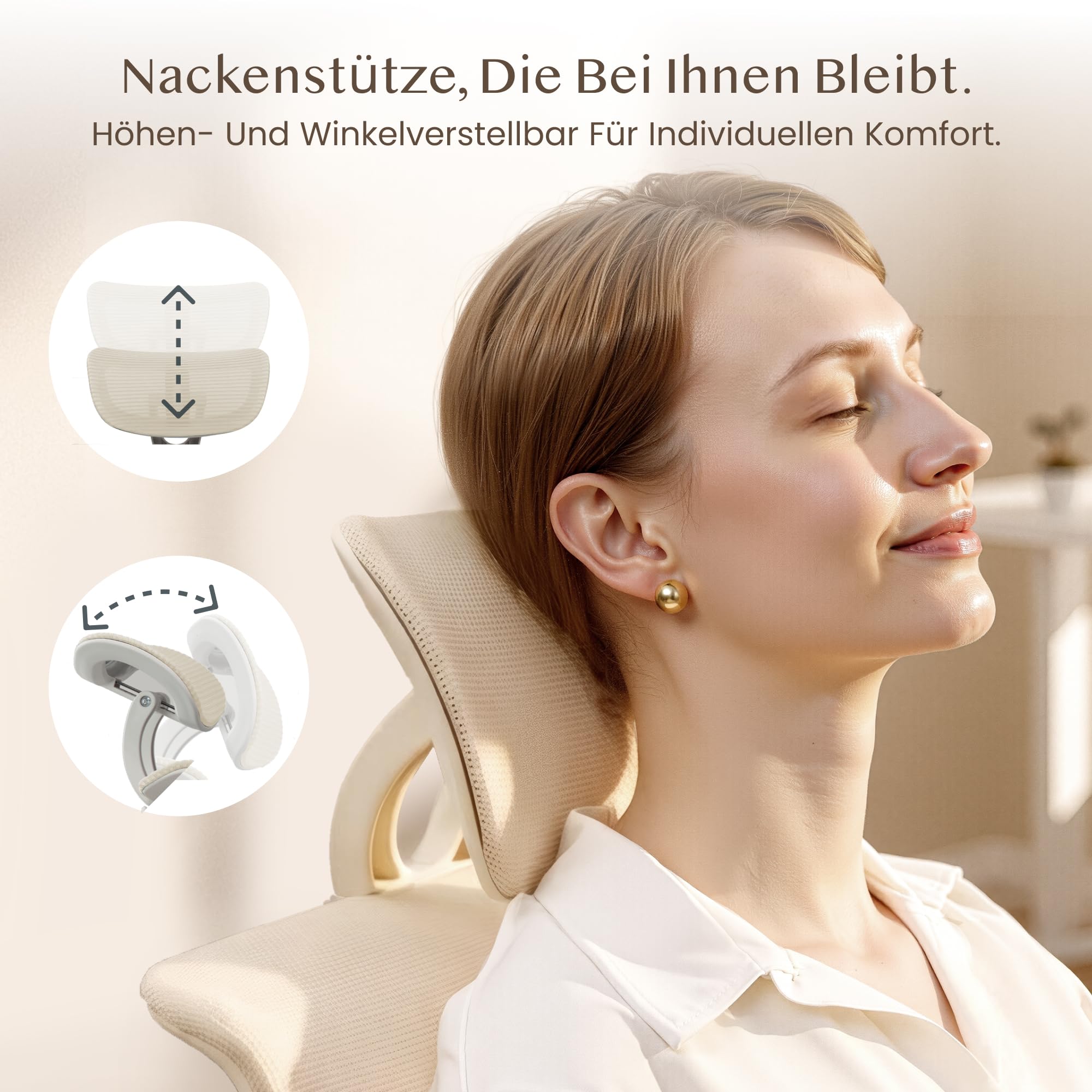FLEXISPOT Ergonomischer Bürostuhl, Foldex, klappbarer Bürostuhl für Kleine Räume mit Lendenwirbelstütze, Höhenverstellbaren Armlehnen, 2D Kopfstütze, Schreibtischstühle mit Fußstütze Creamweiß 7