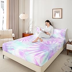 Erosebridal Tie Dye Fitted Sheet Full Purple Tie