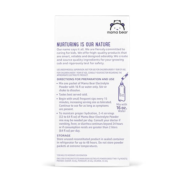 AMAZON BRAND – MAMA BEAR ELECTROLYTE POWDER PACKETS 0.6OZ, GRAPE, 6 COUNT