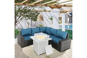 BPTD Outdoor Patio Furniture Set Balcony Furniture PE Rattan Wicker Outdoor Sectional with Washable Cushion for Garden, Poolside, Balcony, Backyard (Brown-Peacock Blue)