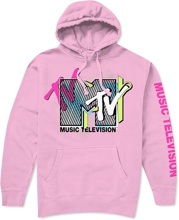 MTV Mens Hoodie Light Pink US Size XL Music Television Pullover Logo