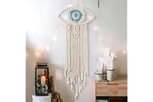 LOMOHOO Large Boho Dream Catchers Evil Eye Macrame Wall Hanging Woven Dream Catcher for Bedroom Home Dorm Room Ornament(Beige)