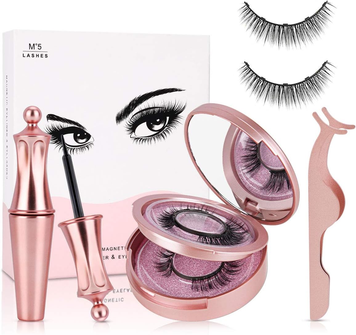 Pestañas Magnéticas, joylink Magnético delineador Impermeable De Larga Duración, Delineador De Ojos De Larga Duración, Reutilizable Pestañas Falsas Magnéticas Lashes con 5 imanes 3 Pares