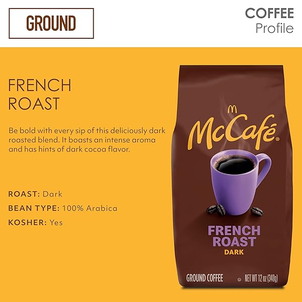 MCCAFE FRENCH ROAST, DARK ROAST GROUND COFFEE, 12 OZ BAG