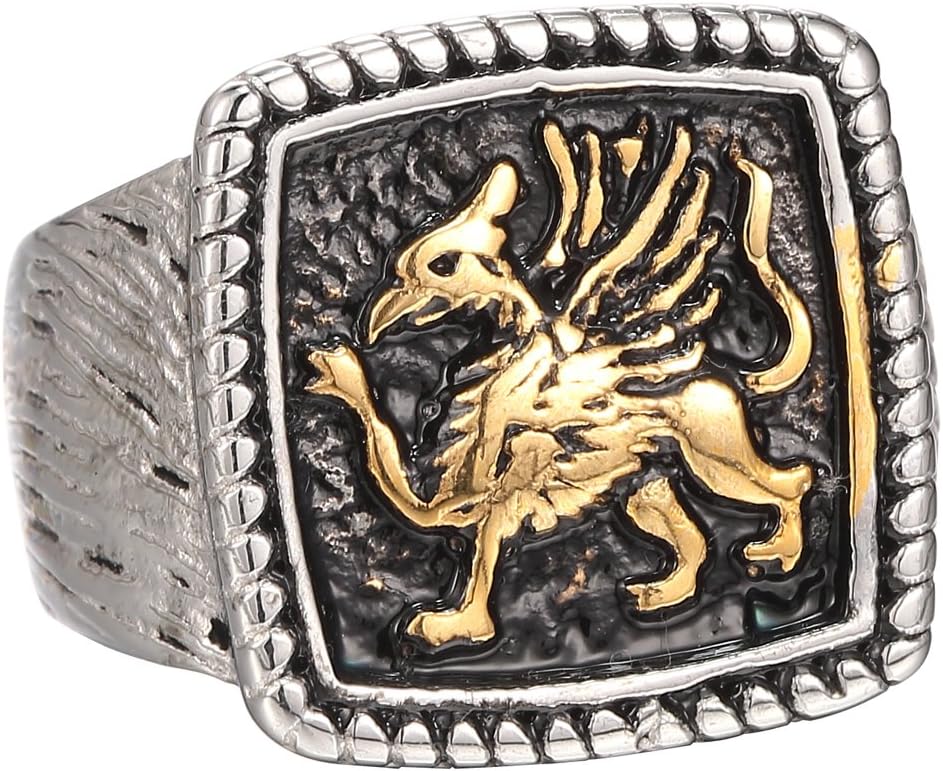 MOKING Jewelry Men's 18k Gold plated Stainless Steel Gothic Tribal Biker Turkey animal Ring (12)