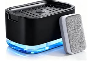 SCUVLEOS Dish Soap Dispenser and Sponge Support, Sink Soap Pump Dispenser, Liquid Soap Dispenser, Kitchen Detergent Press Box, Suitable for Kitchens, Bathrooms and Sinks (Black)