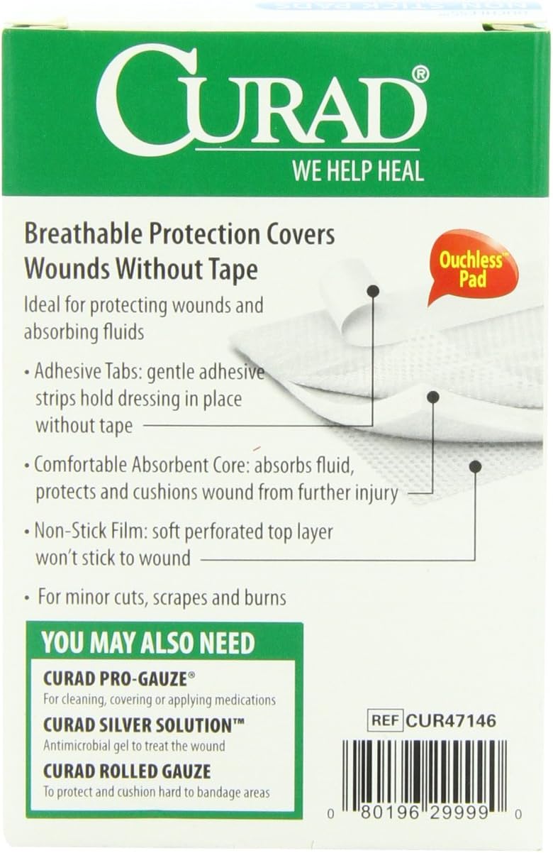 Curad Non-Stick Pads, 2 Inches X 3 Inches with Adhesive Tabs, 10 Count: Health & Personal Care