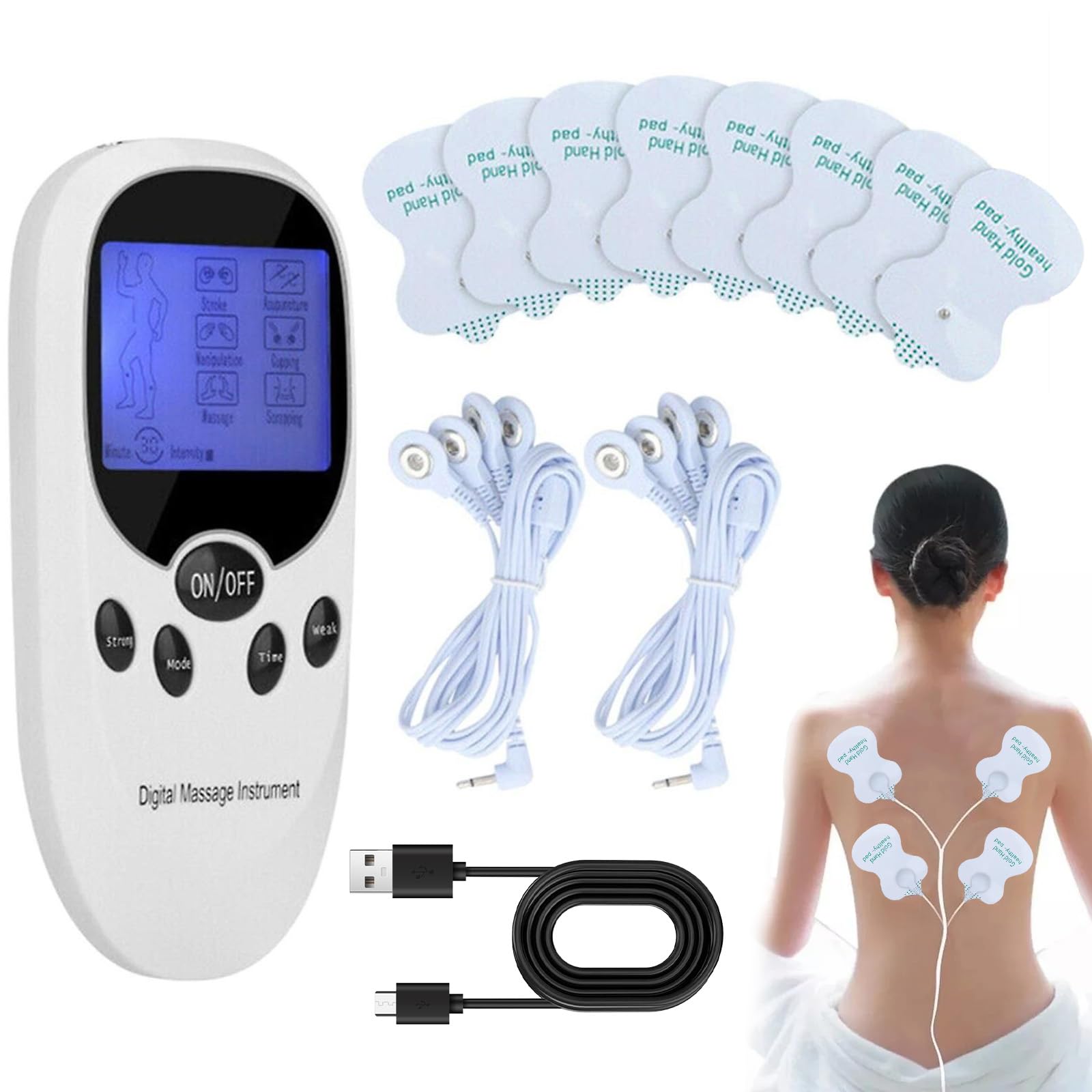 Xumann TENS Machine for Pain Relief, Dual Channel Digital Electronic Muscle Stimulator Machine with 6 Massage Modes and 8 Replacement Pads for Back/Neck/Shoulder/Leg/Calf Pain Relief