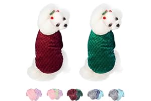 POMIU Dog Sweater, 2 Pack Dog Sweaters for Small Medium Dogs or Cat, Warm Soft Flannel Pet Clothes for Dogs Girl or Boy, Dog Shirt Coat Jacket (Medium, Dark Red+Dark Green)
