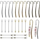 ASUNFO 24 Pcs Beadable Bookmarks Metal Hook Bookmark Hairpin Beadable Keychains Bars Beaded Keychain Making Kit for Book Lovers Office Supplies 3 Colors