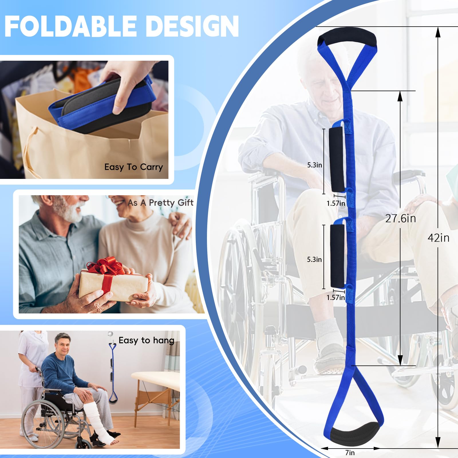 42 Inch Long Leg Lifter, Rigid Leg Lifter Strap With EVA Handgrips &Foot Loop, Leg Lifter After Hip Replacement&Knee Surgery Recovery Aids Kit,Leg Lifters Getting Legs In And Out Of Bed,Car,Wheelchair