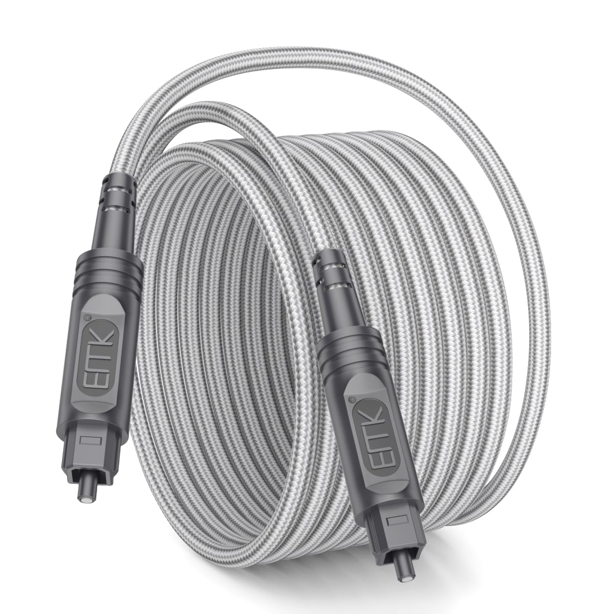 EMK Optical Audio Cable Optical Cable Digital Fiber Optic Toslink Cord for Sound Bar, TV, PS4, Xbox, Home Theater & More (15 Feet/5M, Slim Cotton Braided, Grey1)