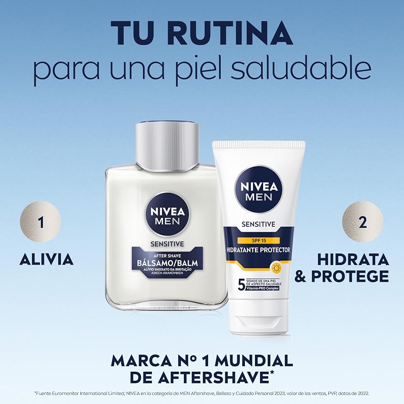 Sensitive Bálsamo After Shave (1 x 100 ml), para el cuidado de la piel sensible, bálsamo anti irritaciones con 0% alcohol para calmar la piel al instante