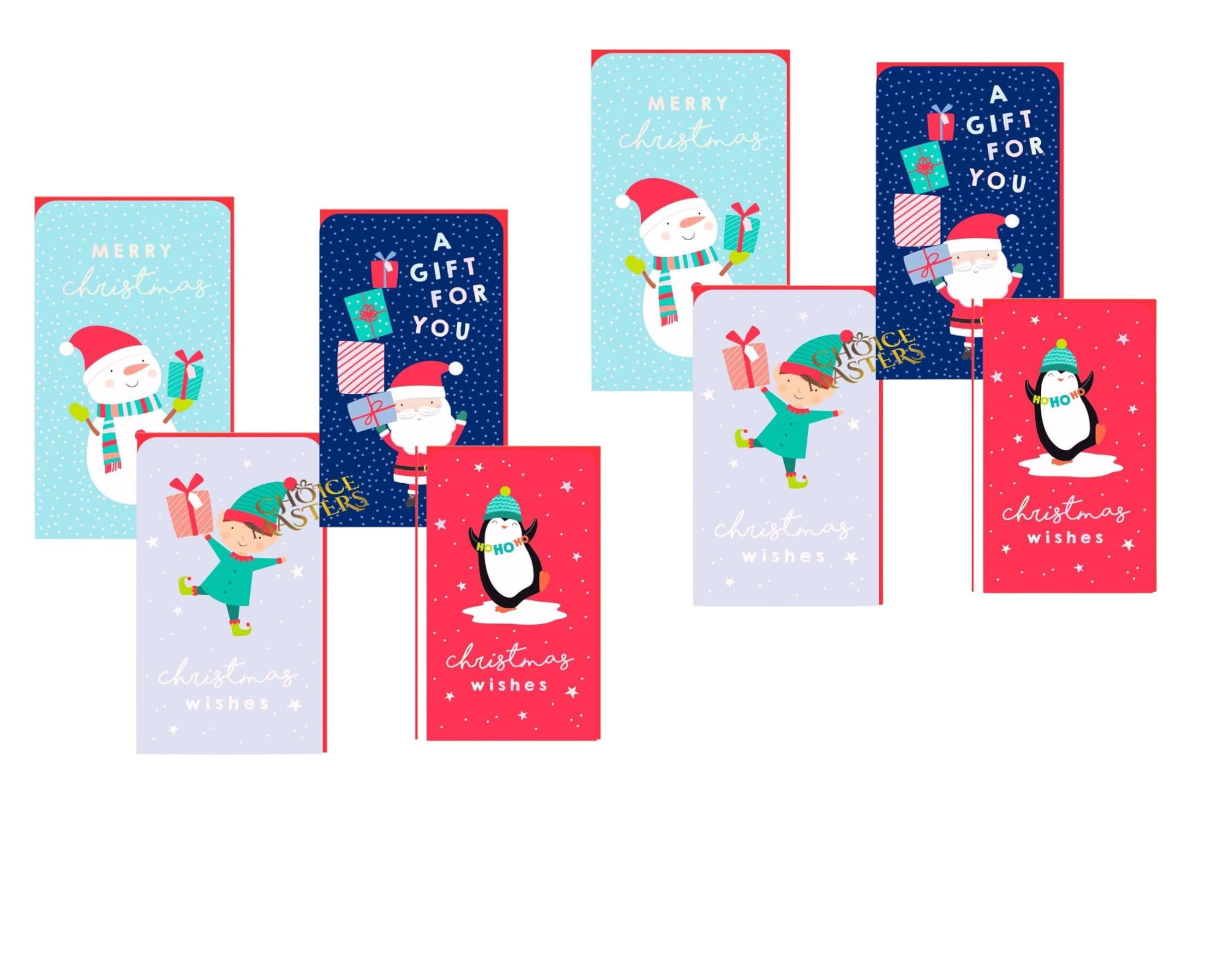 Assorted Festive Money Envelopes - Cash Holders - Festive Characters - Kids/Boys/Girls - Santa, Penguin, Elf & Snowman Design (8 Pack)