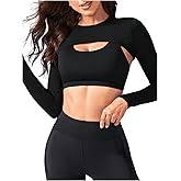 SweatyRocks Women's Ultrashort Cutout Workout Crop Top Exercise Long Sleeve Tee Shirt