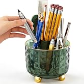 GOTOBA Dark Green Pen Pencil Holder for Desk, 360&deg; Rotating Pen Organizer, Green Office Supplies, Cute Pen Holder, 6-Compartment Pencil Holder Rotating