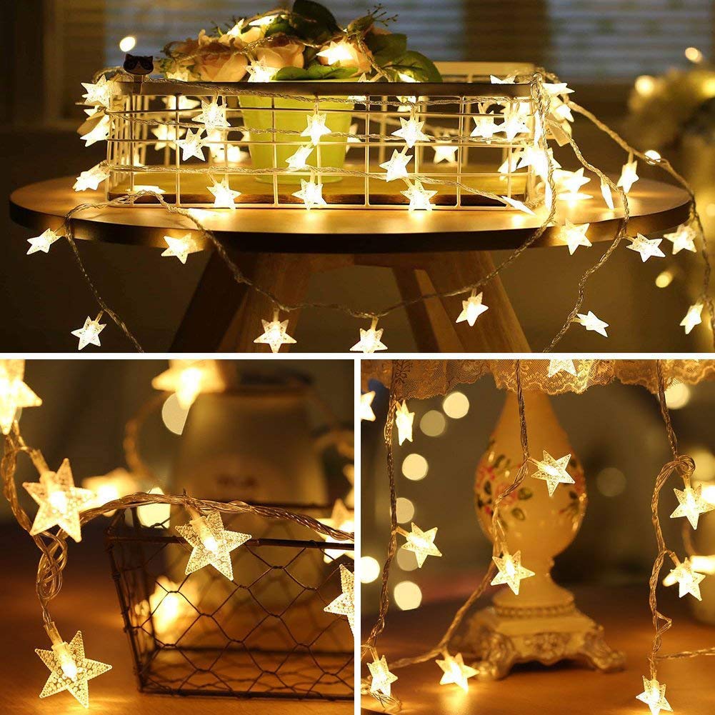 Star Fairy Lights - 70 LED 33FT/10M Twinkle Star LED Battery Powered String Lights Waterproof for Bedroom, Outdoor, Indoor, Wedding, Party, Christmas Halloween Garden Decorations,Warm White