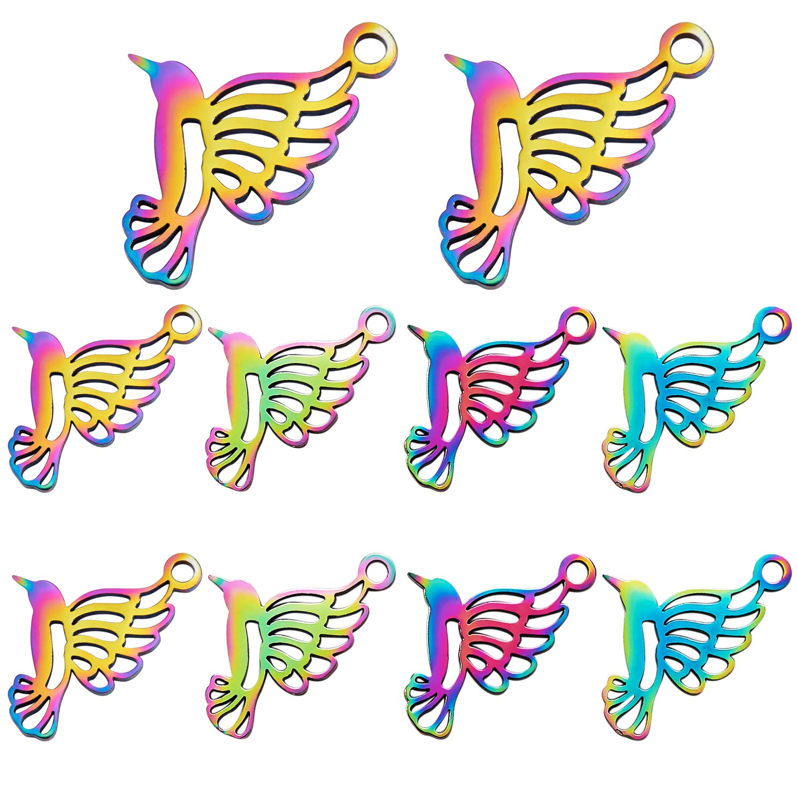 COGCHARGER 10 Pcs 201 Stainless Steel Bird Pendants Etched Metal Embellishments Multi-color Pendants for Jewelry Necklace Bracelet Making Crafts