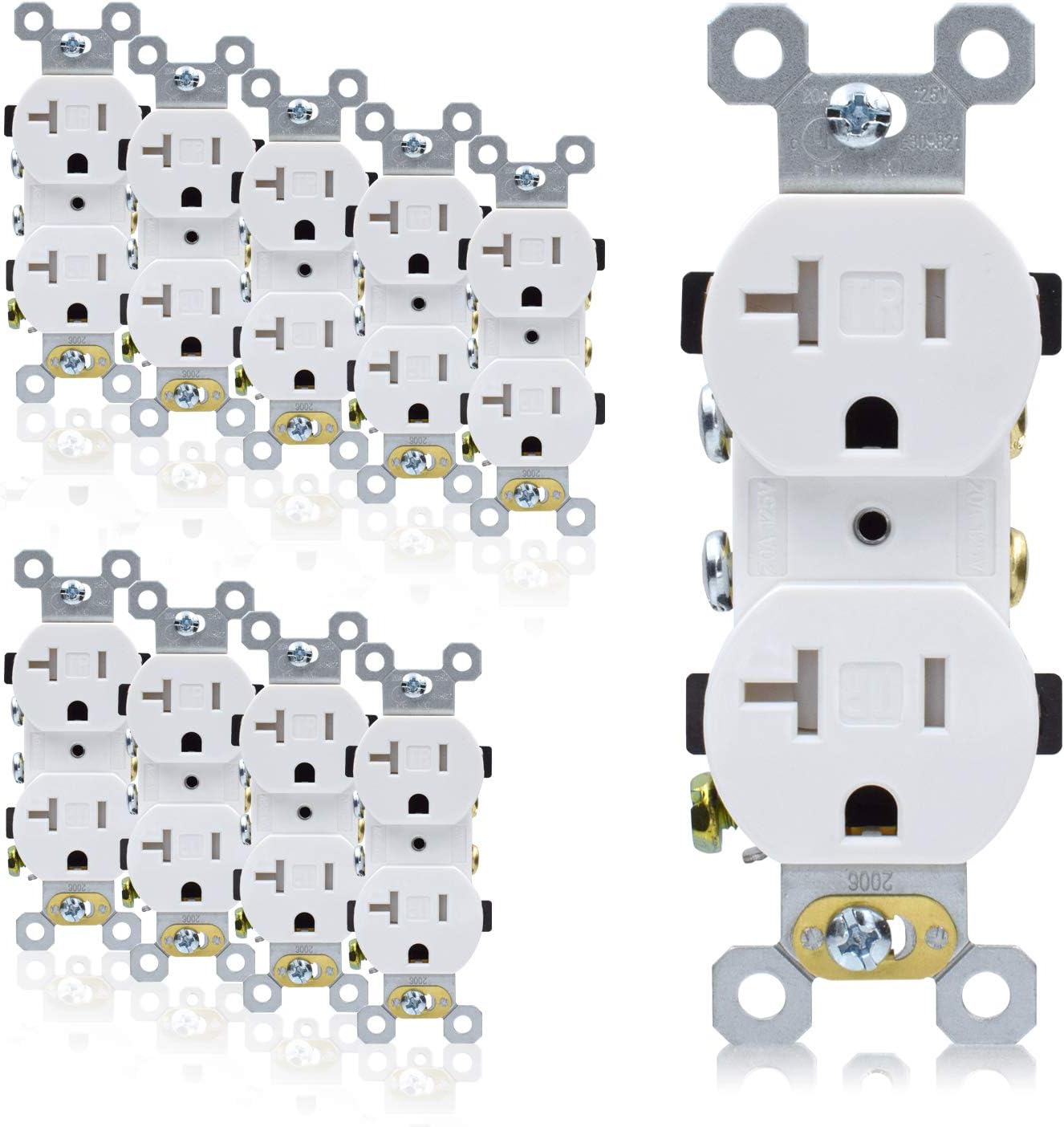 AIDA 20 Amp, 125V, 2-Pole,3-Wire Tamper Resistant Duplex Receptacle Self-grounding Wall Outlet, Residential Grade, UL Listed, Back & Side Wired 10 Pack White 030571
