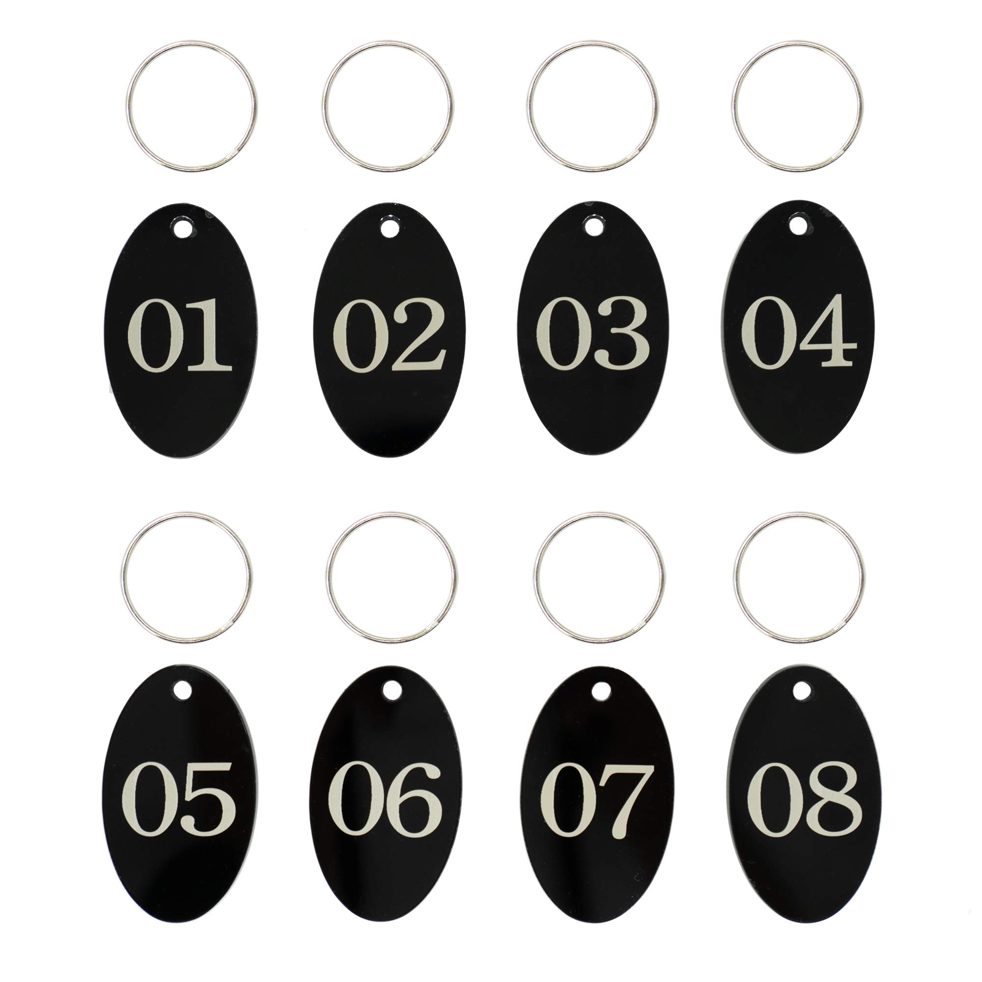Acrylic Oval Numbered Tags ID Tags with Key Ring for Organizing (Black, 01-50)