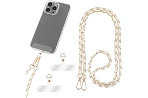 Amaxiu Women PU Leather Phone Lanyard, Metal Phone Charm Cell Phone Chain Strap Hand Free Cellphone Neck Strap for Phone