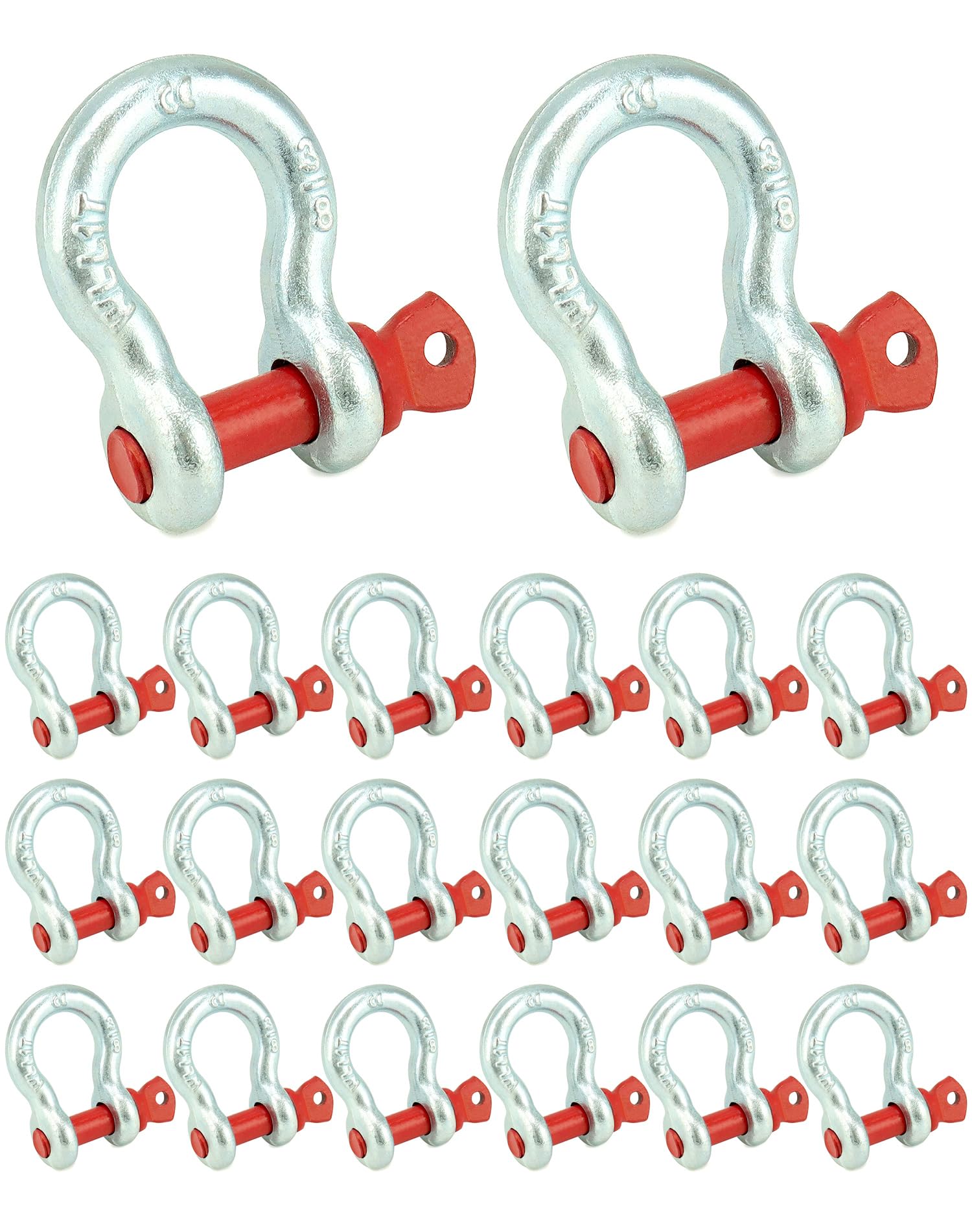 Photo 1 of QWORK 3/8" Galvanized Screw Pin Anchor Shackles, 20 Pack D-Ring Shackles, Galvanized Steel Body 2204lbs Towing Capacity, Red