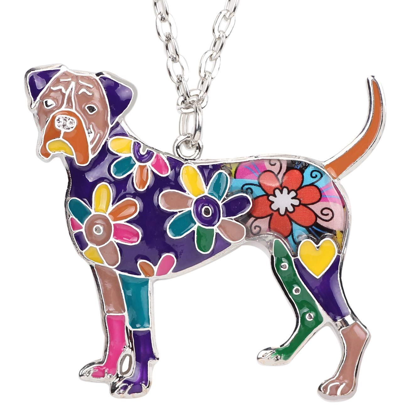 DOWAY Boxer Dog Necklace Pendant for Women Pet Chain Jewelry Gift with Floral Enamel, enamel, Sandstone