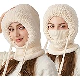 Lokfink 3 in 1 Beanie Hat with Scarf and Mask, 3 in 1 Beanie Hat for Women, Warm Plush-Lined Knit Balaclava Covers