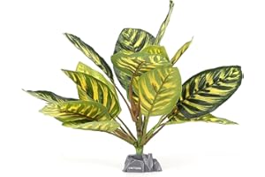 CRITTZOO Reptile Terrarium Plants, Bearded Dragon Tank Decor Accessories for Ball Python Leopard Gecko Tree Frog Tarantula Lizard Corn Snake Tortoise Chameleon Crested Gecko - Fake Goeppertia Yellow
