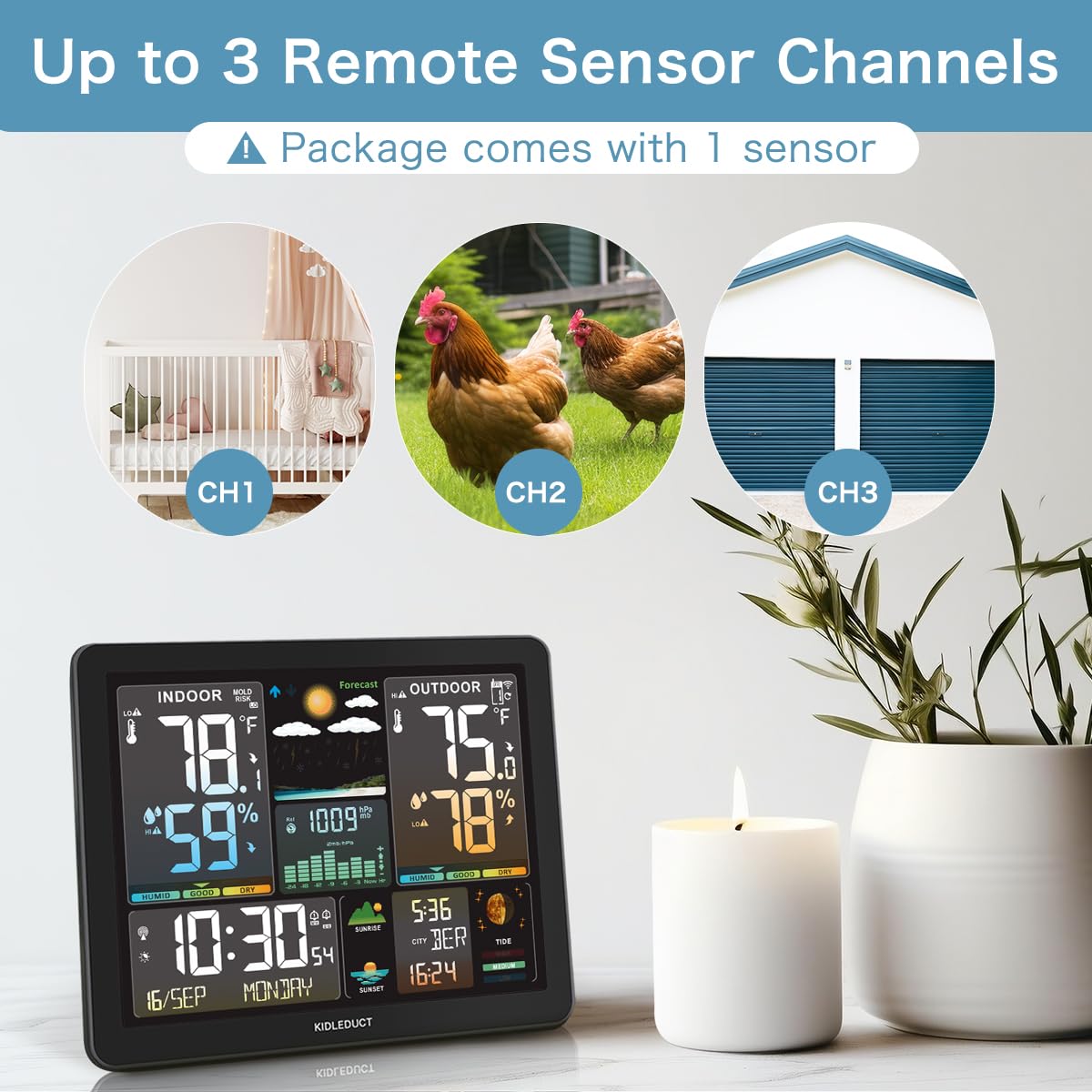 KIDLEDUCT Weather Station Wireless Indoor Outdoor Thermometer, 8.5