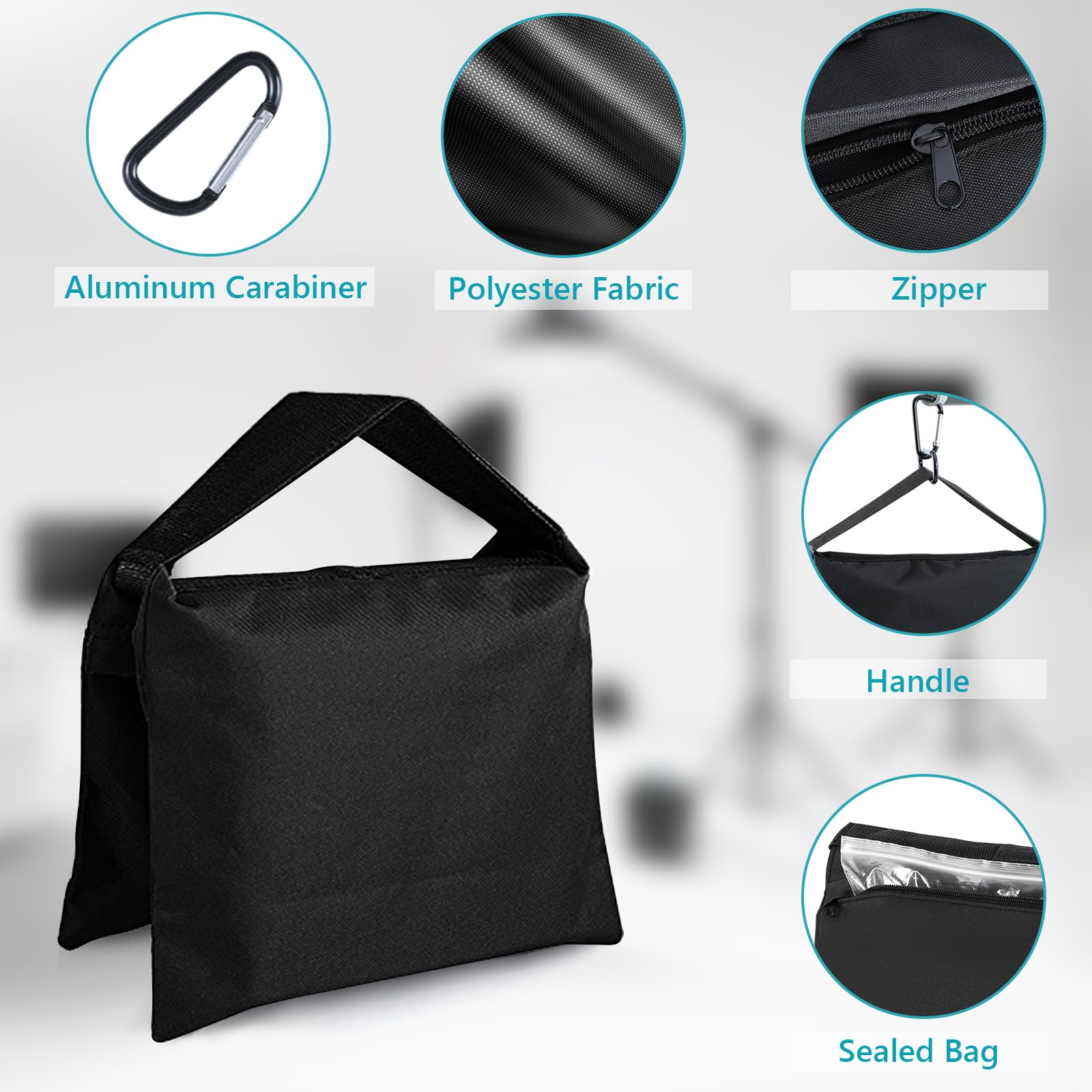 ABCCANOPY Photography Sandbag for Video Stand, Heavy Duty Weight Bags for Light Tripod, Camping Chair, 4 Packs (Black)