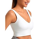 Smooth Sports Bras for Women Longline Workout Crop Tops Deep V-Neck Padded Yoga Bra Basic Wireless Bra