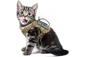 nanappice Tactical Cat Harness for Walking, Adjustable Escape Proof Pet Vest for Large Cat,Easy Control Breathable Cat Vest with Handle，Molle Patches (Camo Khaki, L)
