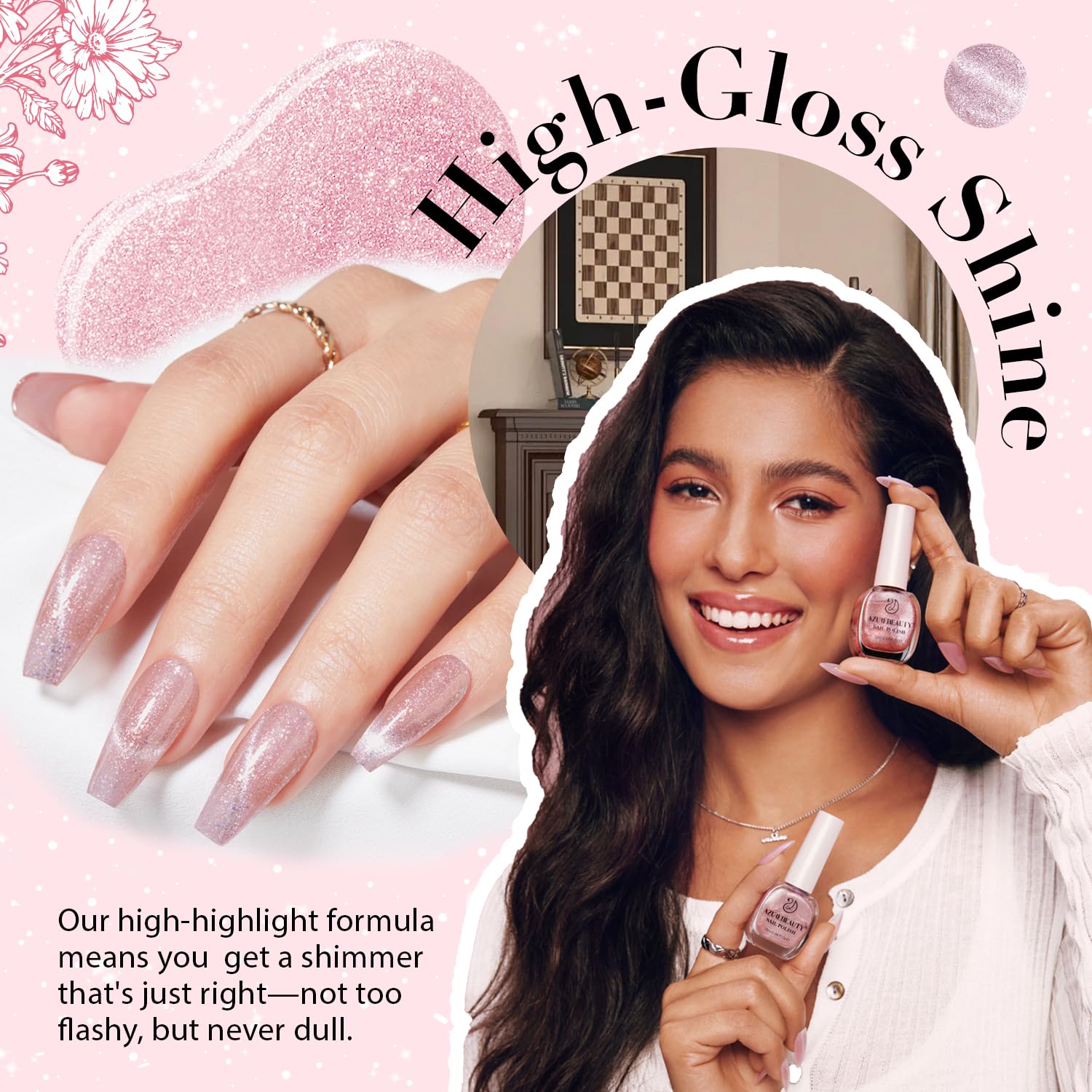 AZUREBEAUTY Cat Eye Nail Polish Quick Dry Vegan Nude Glitter Nail Polish Natural Infinite Shine Nail Lacquer Salon-Quality for Women Girl Gift Set 1Pcs 0.34 fl oz - Image 2