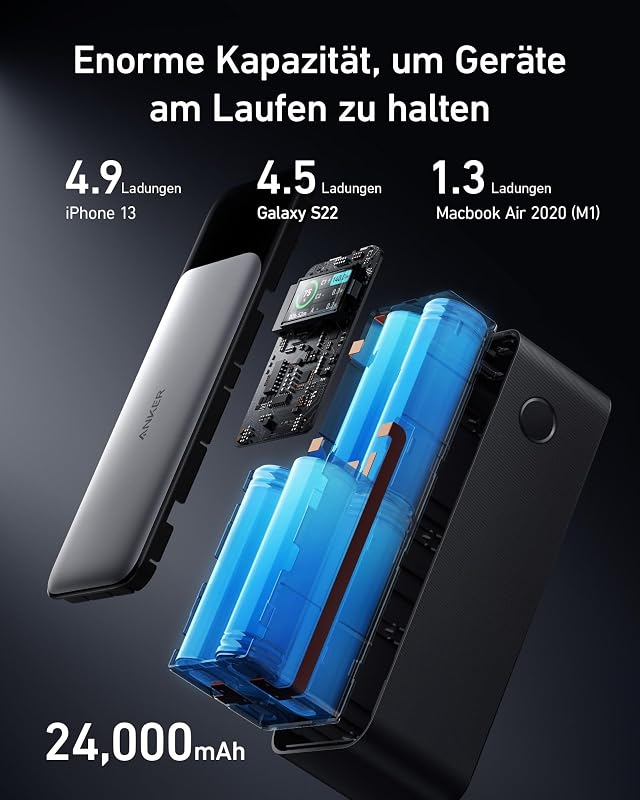 Prime Powerbank, 24000mAh 140W Max, Digitales Display, 3 Anschlüsse